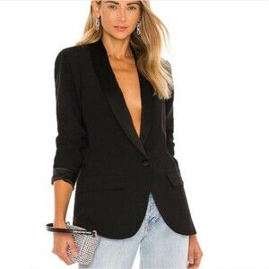Amanda Uprichard Jane Blazer in Black Revolve Satin Collar L